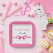 シックなピンクウォーターカラーボウスウィート16誕生日 ペーパープレート (パーティー)