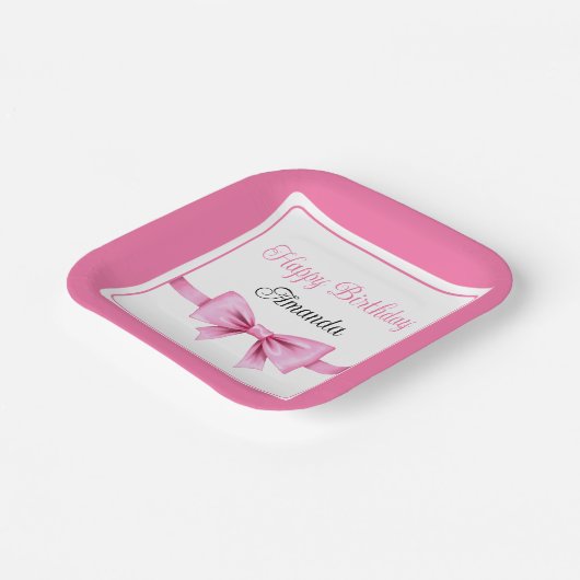 シックなピンクウォーターカラーボウスウィート16誕生日 ペーパープレート (傾斜あり)