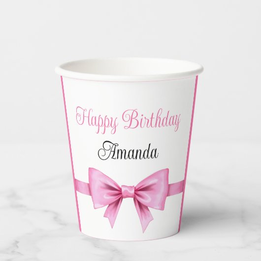 シックなピンクウォーターカラーボウスウィート16誕生日 紙コップ (正面)