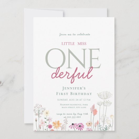 シックなピンクエンチャントリトルオネダーフル誕生日 招待状 (正面)