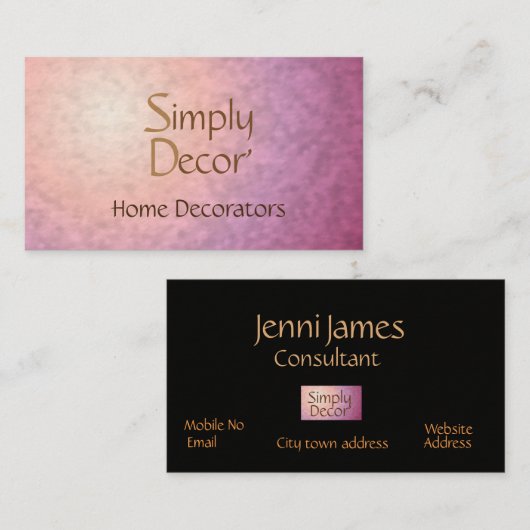 シックなピンクオレンジインテリアデコレータ名刺 名刺 (正面/裏面)