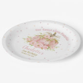 シックなピンクカボチャ1st誕生日フローラガール ペーパープレート (アングル)