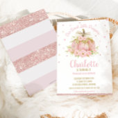 シックなピンクカボチャ1st誕生日フローラガール 招待状