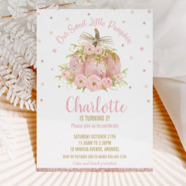 シックなピンクカボチャ1st誕生日フローラガール 招待状