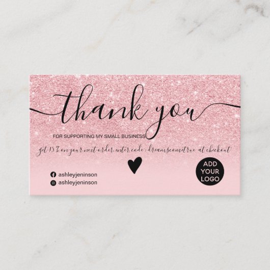 シックなピンクグラデーションのグリッターのスパ感謝していクルの注文 名刺 (正面)
