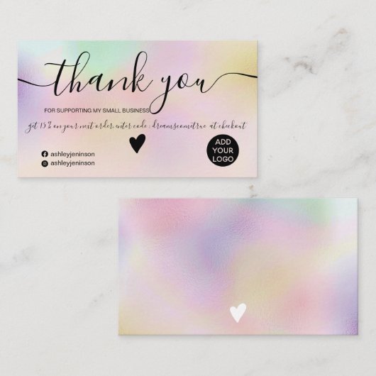 シックなピンクグラデーションのホログラフィー赤面の感謝してい順序 名刺 (正面/裏面)