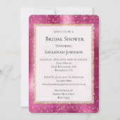 シックなピンクグラム金ゴールドスパークル紙吹雪ブライダルシャワー 招待状 (正面)