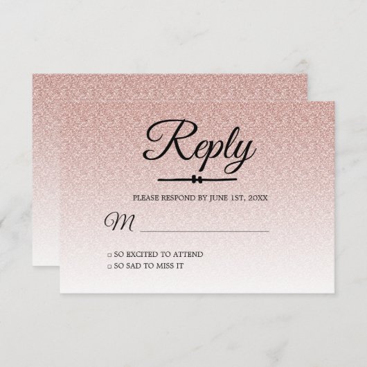 シックなピンクグリッターグラデーションスウィート16 RSVP 招待状 (正面/裏面)