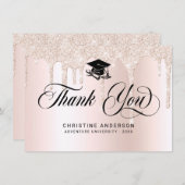 シックなピンクグリッタードリップブラックスクリプト卒業 サンキューカード (正面/裏面)