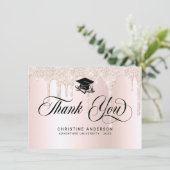 シックなピンクグリッタードリップブラックスクリプト卒業 サンキューカード (スタンド正面)