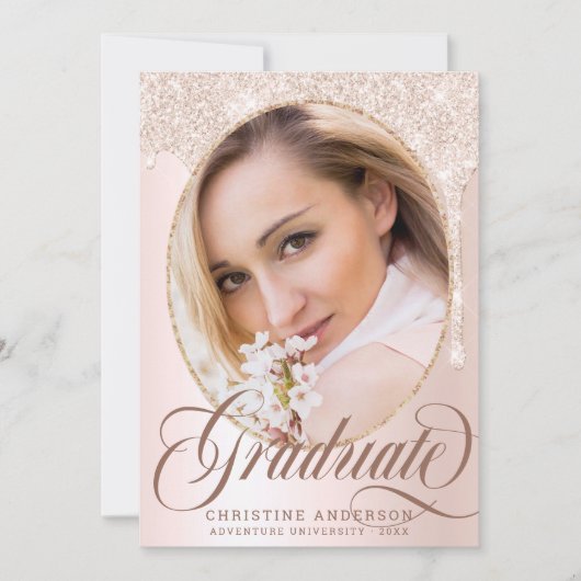 シックなピンクグリッターフォトバーチャル卒業パーティー 招待状 (正面)