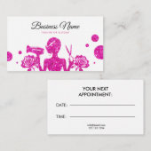 シックなピンクグリッターフローラ美容師 予約カード (正面/裏面)
