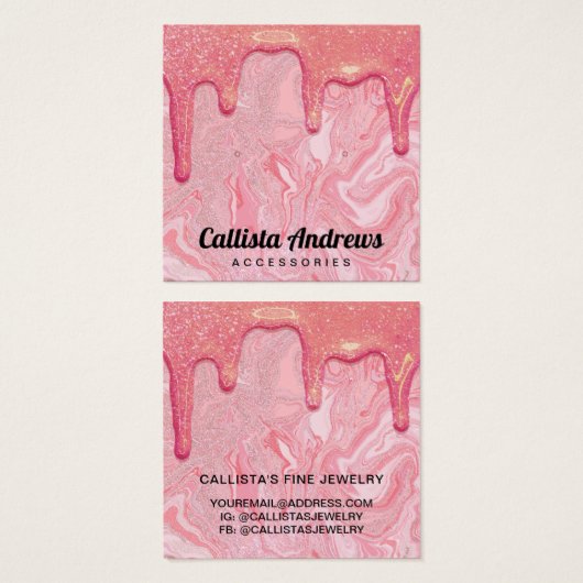 シックなピンクグリッターマーブルドリップスイヤリングディスプレイ (正面&裏面)
