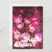 シックなピンクグリッターレトロディスコボールブライダルシャワー 招待状 (正面)