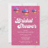 シックなピンクグリッターレトロディスコボールブライダルシャワー 招待状 (裏面)