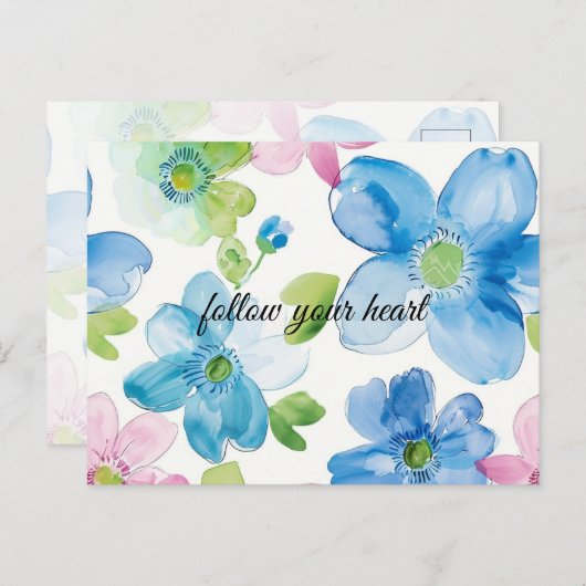 シックなピンクグリーンブルーフローラ ポストカード (正面/裏面)