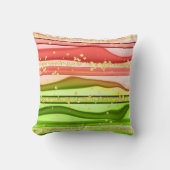 シックなピンクグリーン抽象芸術波金ゴールドグリッタースパークル クッション (正面)