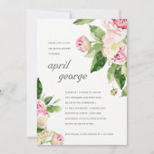 シックなピンクグリーン牡丹フローラブライダルシャワー招待状 サンキューカード (正面)