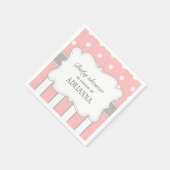 シックなピンクグレー水玉模様ストライプズベビーシャワー スタンダードカクテルナプキン (角)