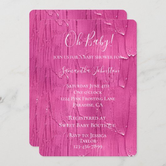 シックなピンクケーキつや消しベビーシャワー 招待状 (正面/裏面)