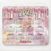 シックなピンクゴールドのグリッターモノグラム2025カレンダー マウスパッド (正面)