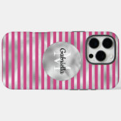 シックなピンクシルバーズストライプモノグラム Case-Mate iPhoneケース (裏面 (横))