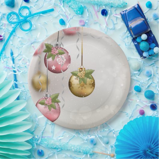 シックなピンクシルバー金ゴールドオーナメントホリーグロー ペーパープレート (パーティー)