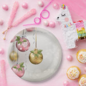 シックなピンクシルバー金ゴールドオーナメントホリーグロー ペーパープレート (パーティー)