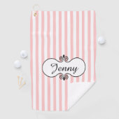 シックなピンクストライプのパーソナライズされた ゴルフタオル (インサイチュ)