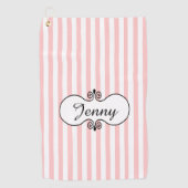 シックなピンクストライプのパーソナライズされた ゴルフタオル (正面)