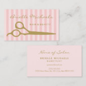 シックなピンクストライプ金ゴールドはさみ髪と美しい 名刺 (正面/裏面)