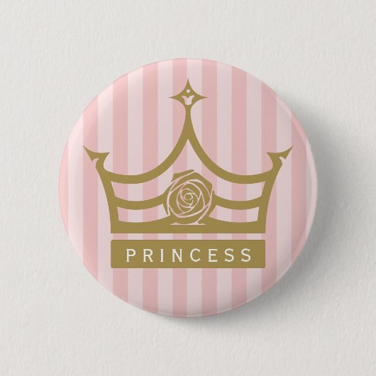 シックなピンクストライプ金ゴールドバラプリンセスクラウン 缶バッジ (正面)