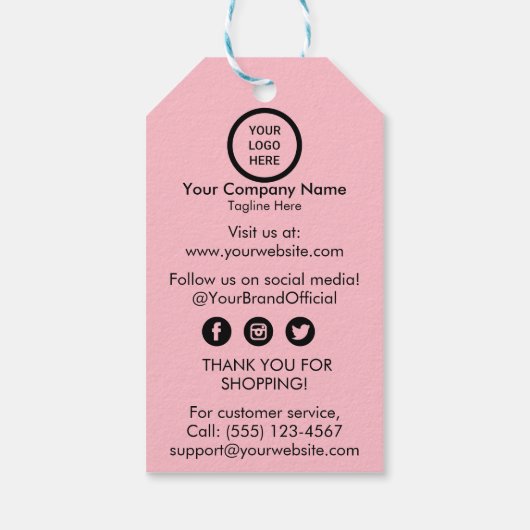 シックなピンクスモールビジネスロゴ衣料品価格ラベル ギフトタグ (裏面)