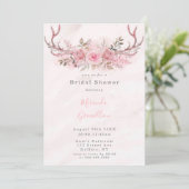 シックなピンクセージ牡丹鹿〔雄ジカの〕枝角ブライダルシャワー 招待状 (スタンド正面)