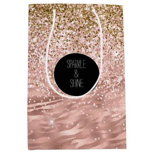 シックなピンクゼブラプリントグリッツ ミディアムペーパーバッグ (正面)