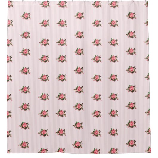 シックなピンクティーバラとストライプシャワーカーテン シャワーカーテン (正面)