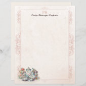 シックなピンクティーパーティーモノグラムの紙 (正面/裏面)