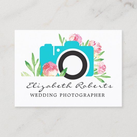 シックなピンクティール（緑がかった色）フローラカメラ結婚のフォトグラファー 名刺