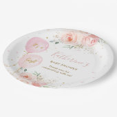 シックなピンクバルーンフローラガールベビーシャワー ペーパープレート (アングル)