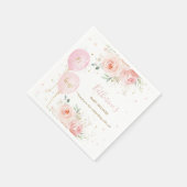 シックなピンクバルーンフローラツインガールズベビーシャワー スタンダードカクテルナプキン (角)