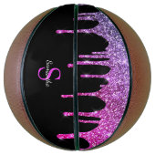 シックなピンクパープルグリッタースパークルドリップスモノグラム バスケットボール (縦)