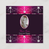 シックなピンクパープルバーガン華美オーナメントにフォートを追加 スクエア名刺 (正面)
