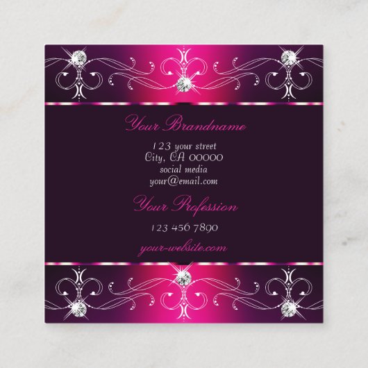 シックなピンクパープルバーガン華美オーナメントにフォートを追加 スクエア名刺 (裏面)
