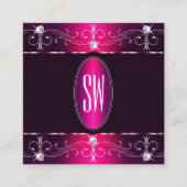 シックなピンクパープルバーガン華美オーナメントモノグラム スクエア名刺 (正面)