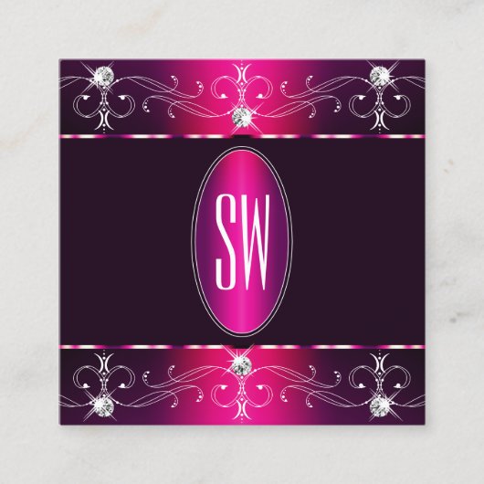 シックなピンクパープルバーガン華美オーナメントモノグラム スクエア名刺 (正面)