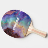 シックなピンクパープルフェイク金ゴールドグリッターマーブルモノグラム 卓球ラケット (横)