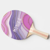 シックなピンクパープルフェイク金ゴールドグリッターマーブルモノグラム 卓球ラケット (横)