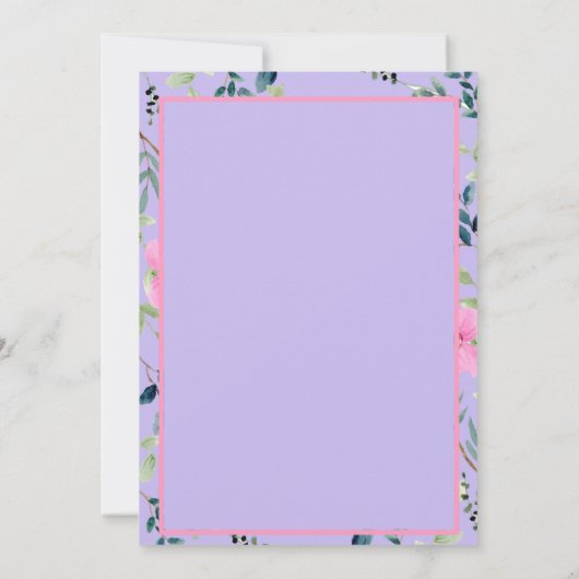 シックなピンクパープルフローラフレーム結婚式招待状 (裏面)