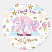 シックなピンクパープル金ゴールドスターユニコーン名ありがとう ラウンドシール (正面)