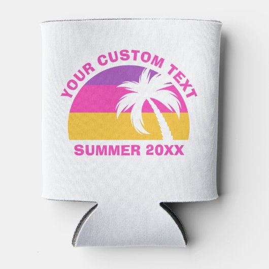 シックなピンクパームツリーカスタムビーチパーティー 缶クーラー (正面)